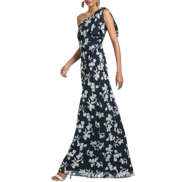 Sachin + Babi Dresses & Skirts - NWT SACHIN + BABI Navy Floral Sleeveless One Shoulder Bow Dress Gown Size 6
